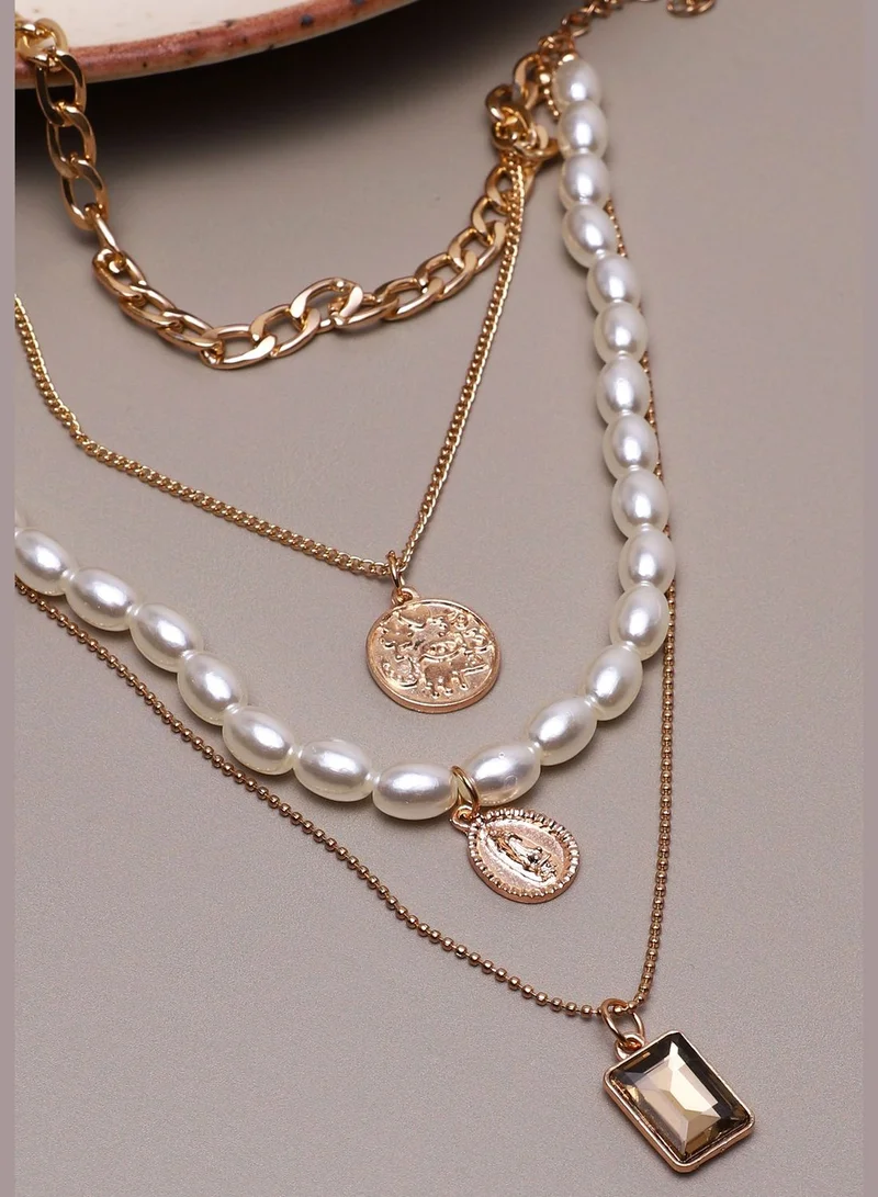 SOHI Gold Plated Pearls Layered Necklace
