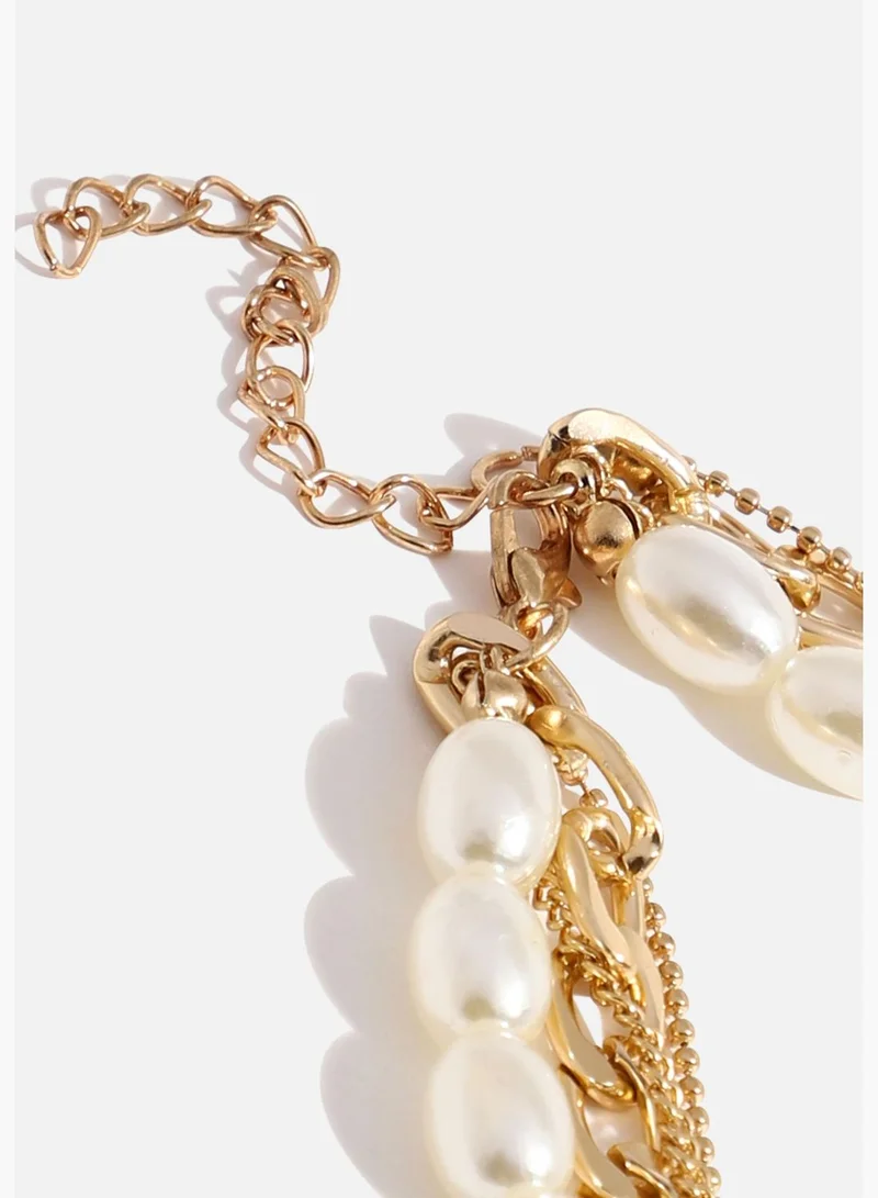 SOHI Gold Plated Pearls Layered Necklace