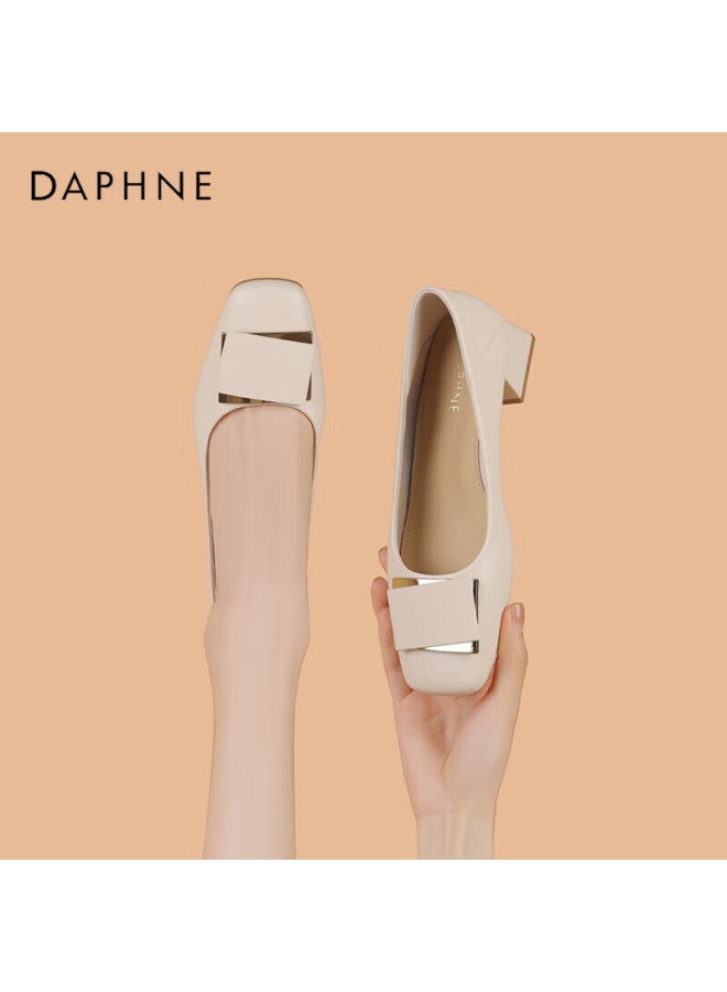 Daphne Women's Cowhide Basic Square Toe Chunky Heel High Heels Commuter Shoes 4024404003 Beige Size 36 - Image 1