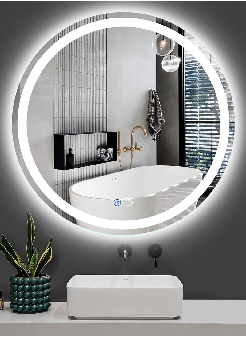 Vparty Round Frameless Bathroom Mirror 70x70cm – Wall-Mounted LED Vanity Mirror with Dimmable Touch Sensor, Anti-Fog, 3-Color Lighting Options, Adjustable Brightness, Energy-Efficient Backlit Design – Illuminated Makeup and Shaving Mirror for Bedroom, Dressing Room, and Powder Room – Stylish and Functional Home Decor  - Image 3