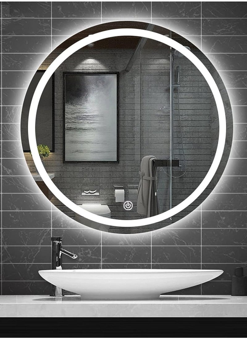 Vparty Round Frameless Bathroom Mirror 70x70cm – Wall-Mounted LED Vanity Mirror with Dimmable Touch Sensor, Anti-Fog, 3-Color Lighting Options, Adjustable Brightness, Energy-Efficient Backlit Design – Illuminated Makeup and Shaving Mirror for Bedroom, Dressing Room, and Powder Room – Stylish and Functional Home Decor  - Image 2