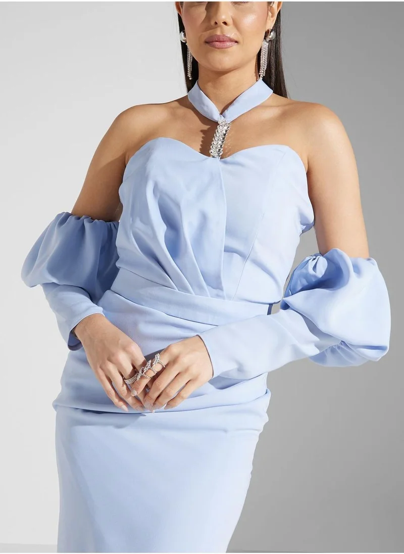 اكاديا فاشن Embellished Halter Neck Dress