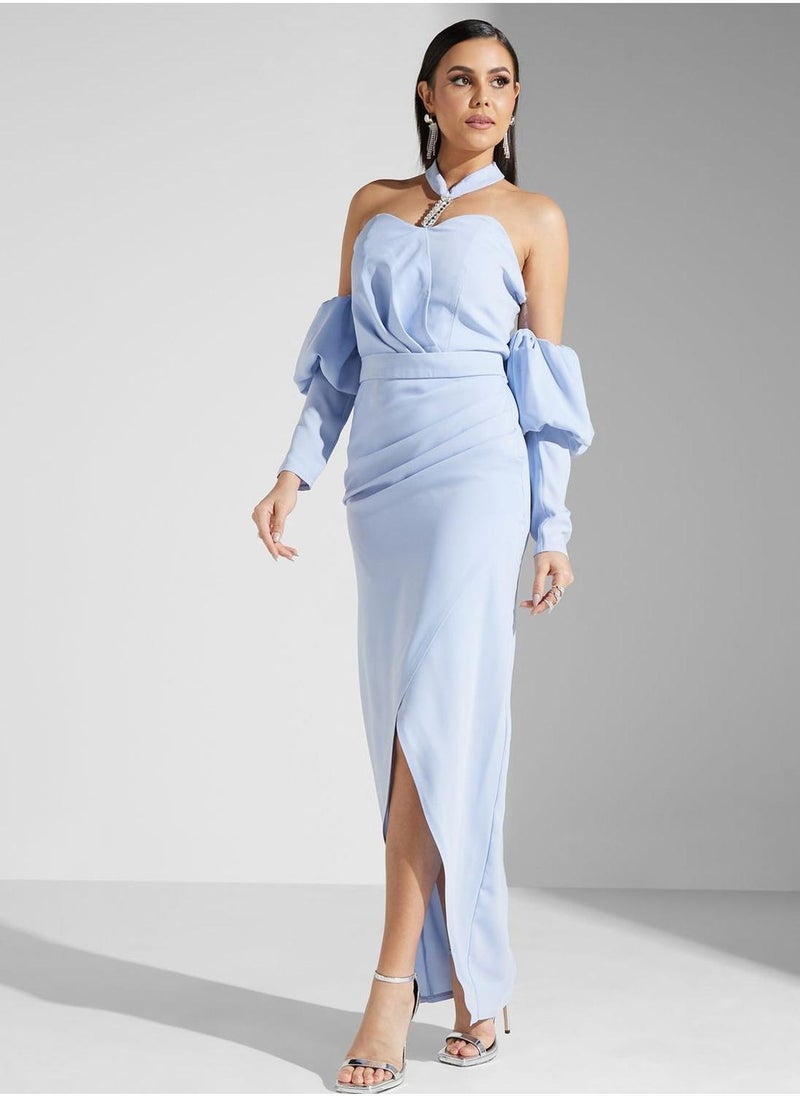 Akadia Fashion Off-Shoulder Slit Dress - Image 4