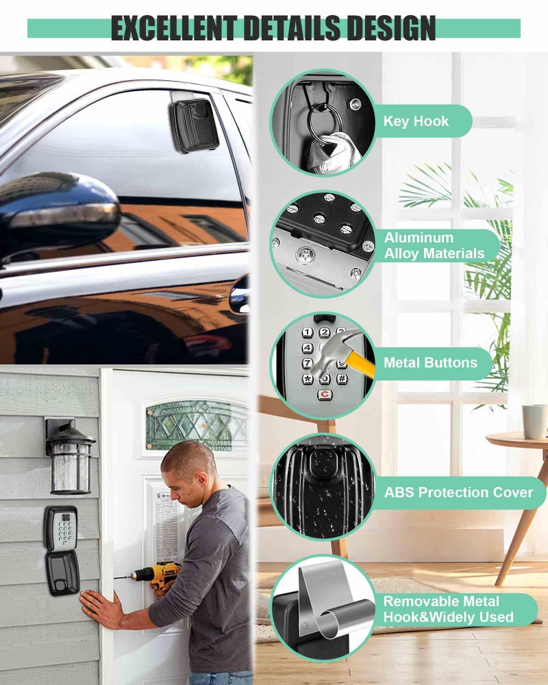 Tevlaphee Car Lock Box Punch Button Combination Car Window Key Safe Box Portable Key Storage Waterproof Security Lock Boxes for Keys,Credit Cards and Cash - Image 2