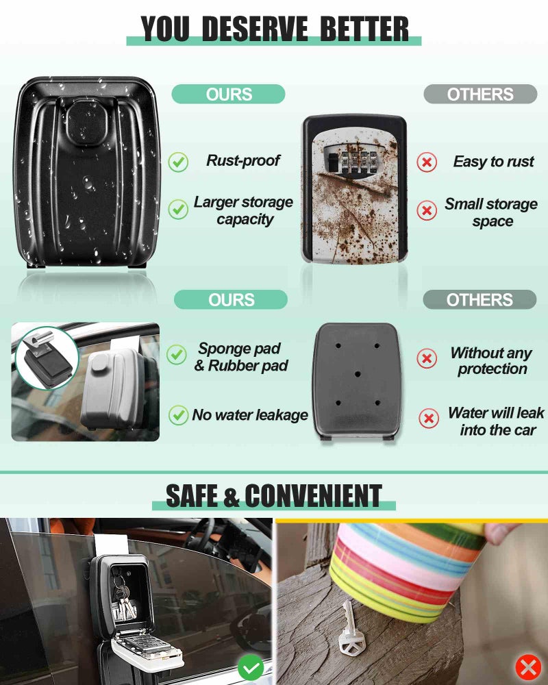 Tevlaphee Car Lock Box Punch Button Combination Car Window Key Safe Box Portable Key Storage Waterproof Security Lock Boxes for Keys,Credit Cards and Cash - Image 4