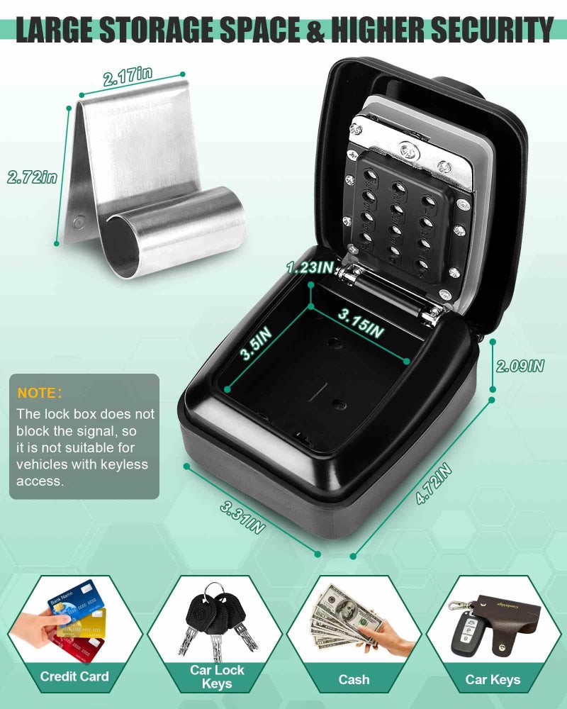 Tevlaphee Car Lock Box Punch Button Combination Car Window Key Safe Box Portable Key Storage Waterproof Security Lock Boxes for Keys,Credit Cards and Cash - Image 3