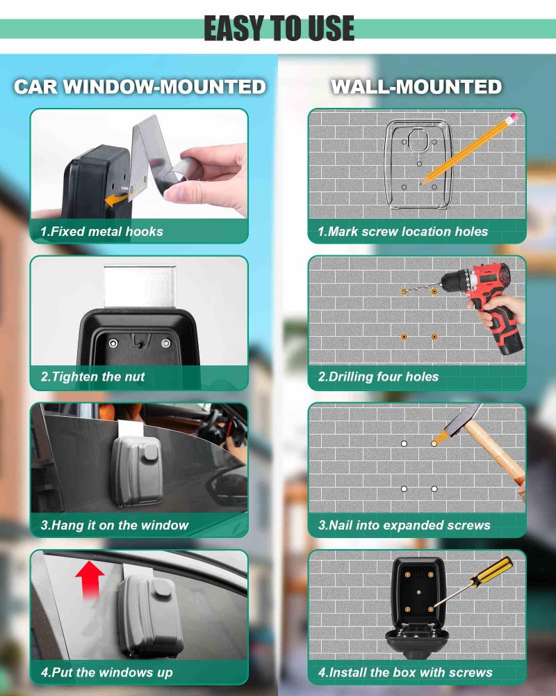 Tevlaphee Car Lock Box Punch Button Combination Car Window Key Safe Box Portable Key Storage Waterproof Security Lock Boxes for Keys,Credit Cards and Cash - Image 5