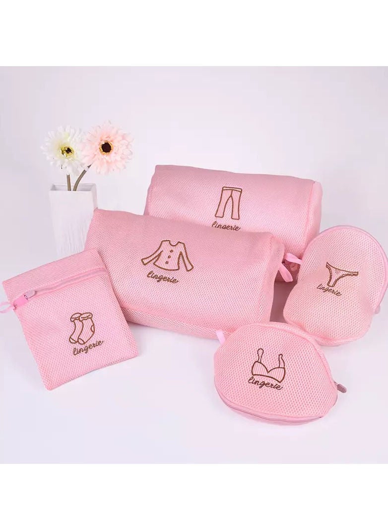 NIBEMINENT 5-Pack Laundry Mesh Bags Pink - Image 4
