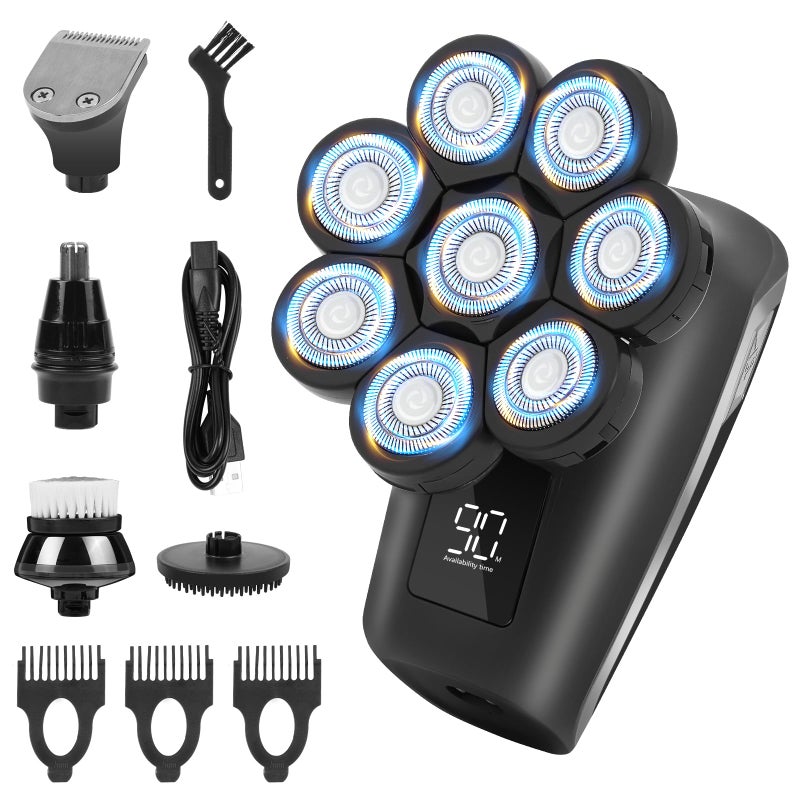 OFFCUP Men's Bald Razor, 9D Electric Head Shaver, Professional Dry and Wet, 6 in 1 Detachable Head Razors IPX6 Waterproof, USB Charging, Beard Trimmer with LCD Display - Image 1