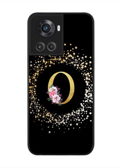 Rugged Black Edge Case for OnePlus 10R 5G / OnePlus Ace 5G, Slim fit Thin Cover Custom Monogram Initial Letter Floral Pattern Alphabet - O(Black)