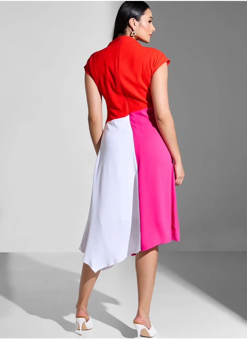 Coast Cowl Neck Color Block Dress