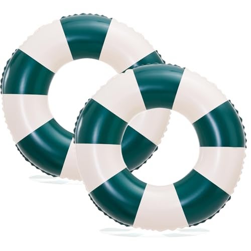 Yuokwer 30 inch Inflatable Pool Floats for Adults 2 Pack Striped Floaties Pool Tubes Swim Rings Inflatable Pool Float for Swimming Pool Party Lake Beach Adults Dark Green - Image 1