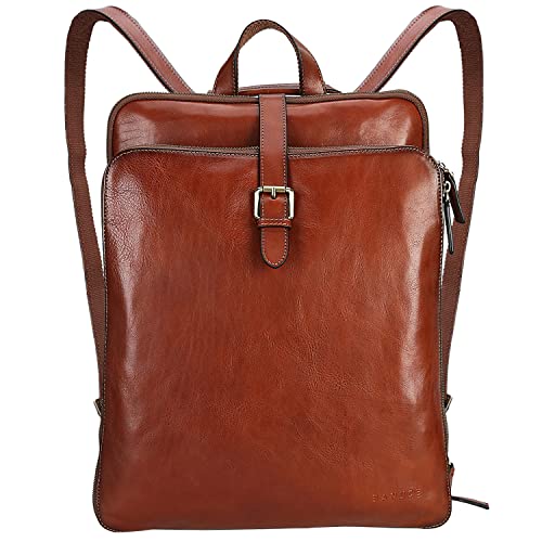 Banuce Premium Italian Full Grain Leather Backpack Purse for Women Convertible 14 Inch Laptop Backpack for Work Travel Backpack with Luggage Strap Adjustable Strap Red Brown - Image 1