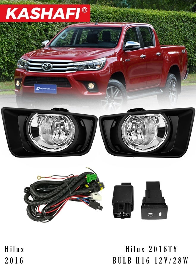 Kashafi HX2016TY Fog Light Fog Lamp Kit for Toyota Hilux 2016, OE Fitment Front Bumper Fog Lamps, H16 12V 28W Halogen Bulbs, Clear PC Lens, IP67 Waterproof Housing, Dustproof, High Visibility, Plug and Play Wiring Harness, Relay Switch, Direct Replacement Set - Image 1