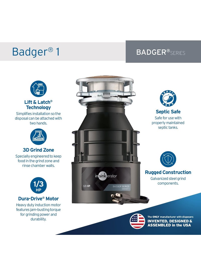 insinkerator InSinkErator Garbage Disposal with Power Cord Badger 1 Standard Series 13 HP Continuous Feed Black  - Image 2
