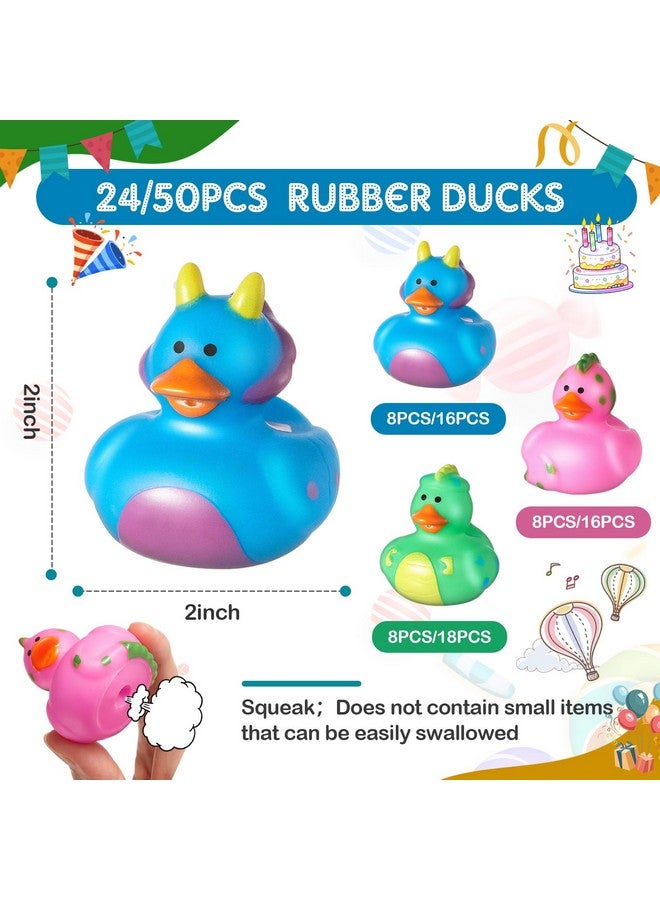 Deekin 50 Pcs Dinosaur Rubber Duck 2 Inches Bright Gifts Ducks Colored Dinosaur Birthday Favor Shower Pool Bathtub Decoration - Image 2