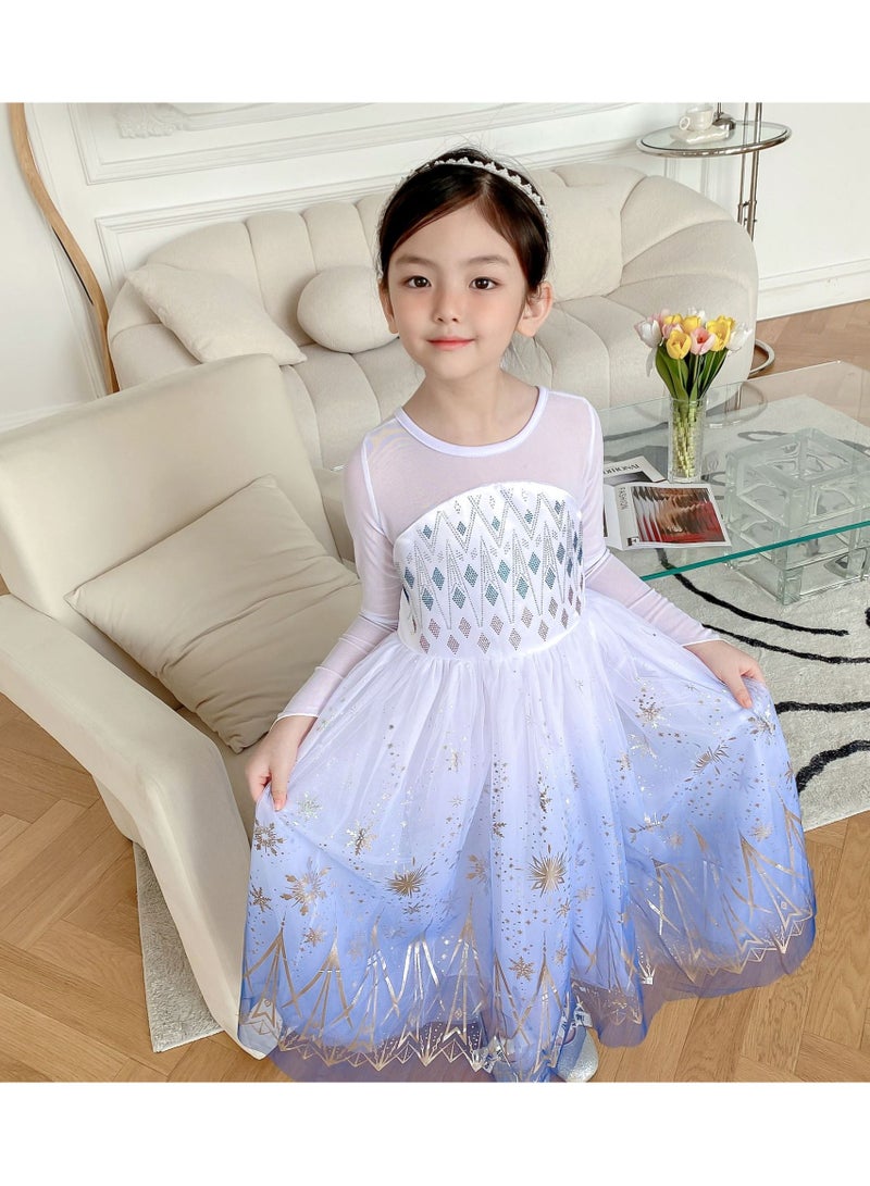 Snow Queen Costume for Girls — Princess Party Dress with Accessory Set, Kids Cosplay Costume, Princess Dresses for Girls, Fancy Dress for Girls, Kids Party Outfit, Blue Sparkle Dress, 120cm (5-6Y) - Image 3