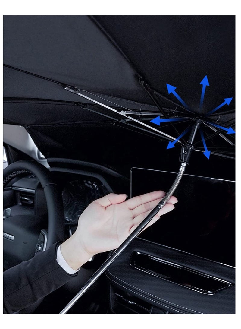 ELTRAZONE Car Windshield Sun Shade Umbrella with Car Safety Hammer,Bendable Shaft,UV Rays and Heat Sun Visor Protector, Foldable Front Window Sunshade (Extra large (150cm x 85cm)) - Image 2