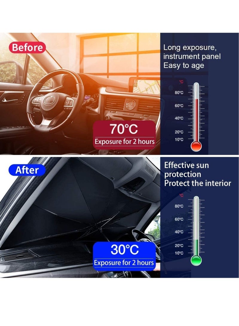 ELTRAZONE Car Windshield Sun Shade Umbrella with Car Safety Hammer,Bendable Shaft,UV Rays and Heat Sun Visor Protector, Foldable Front Window Sunshade (Extra large (150cm x 85cm)) - Image 3