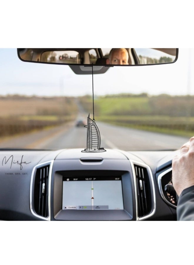 MIRFA Rearview Mirror Hanging Pendant - Wood - Black (Burj Al Arab) - Image 1