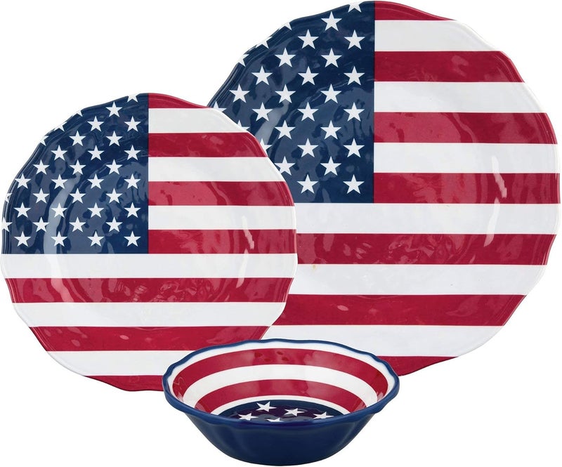 UPware 12 Piece American Flag Melamine Dinnerware Sets Outdoor Dishes Set Plates and Bowls Sets Fourth of July Decorations Service for 4 Patriotic Color - Image 2