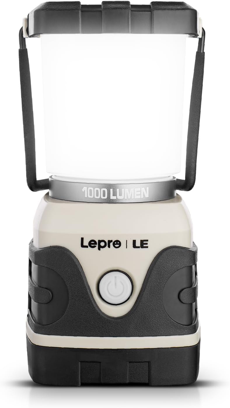 Lepro 1000LM Battery Powered LED Camping Lantern, White Tent Light with 4 Light Modes, Camping Essentials, Waterproof Lantern Flashlight for Camping, Emergency Light, Power Outage, Not Rechargeable - Image 1