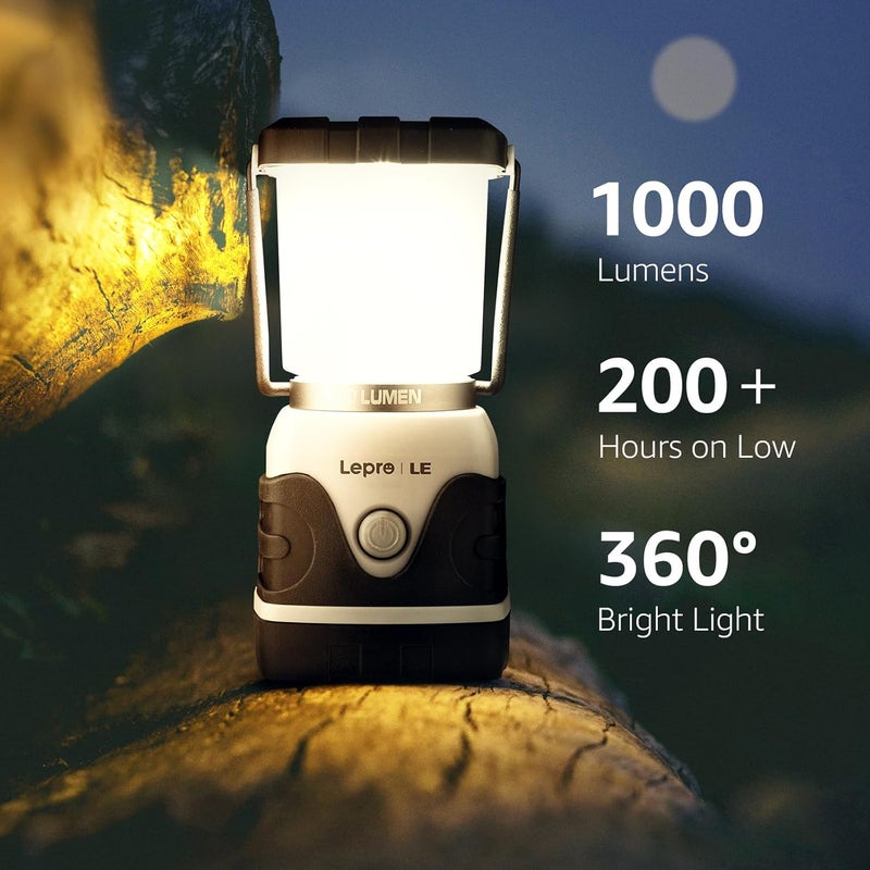 Lepro 1000LM Battery Powered LED Camping Lantern, White Tent Light with 4 Light Modes, Camping Essentials, Waterproof Lantern Flashlight for Camping, Emergency Light, Power Outage, Not Rechargeable - Image 2