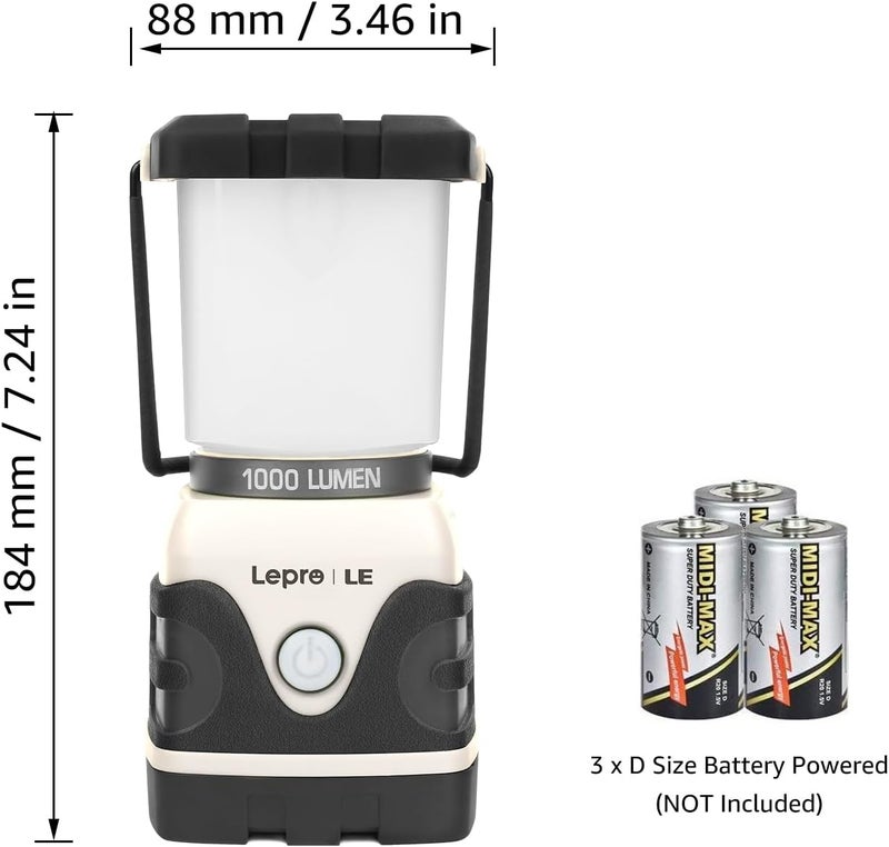 Lepro 1000LM Battery Powered LED Camping Lantern, White Tent Light with 4 Light Modes, Camping Essentials, Waterproof Lantern Flashlight for Camping, Emergency Light, Power Outage, Not Rechargeable - Image 4
