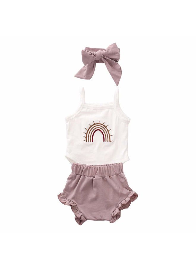 Thorn Tree Newborn Baby Girls Clothes Cotton Suit Cute Baby Kid Infant Romper Play Wear Summer Rainbow Outfits, 3pcs White Rianbow Bodysuit&purple, 0-3 Months - Image 1