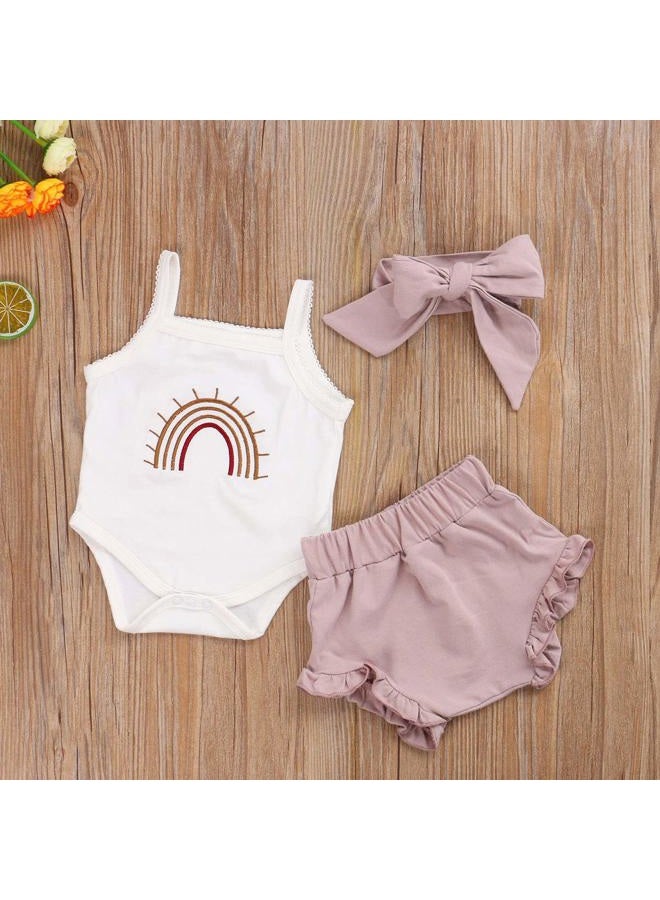 Thorn Tree Newborn Baby Girls Clothes Cotton Suit Cute Baby Kid Infant Romper Play Wear Summer Rainbow Outfits, 3pcs White Rianbow Bodysuit&purple, 0-3 Months - Image 3