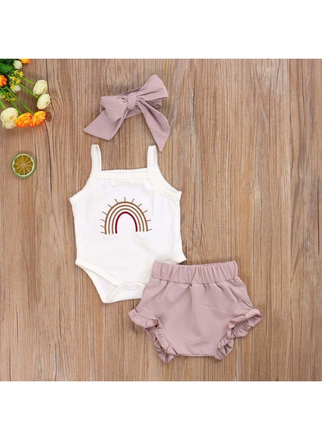 Thorn Tree Newborn Baby Girls Clothes Cotton Suit Cute Baby Kid Infant Romper Play Wear Summer Rainbow Outfits, 3pcs White Rianbow Bodysuit&purple, 0-3 Months - Image 2