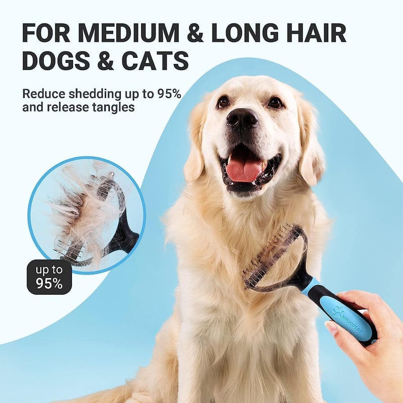 CESITRA Pet Grooming Tool- 2 Sided Undercoat Rake for Dogs &Cats Dematting Tool Effective Removing for Cat Dogs Extra Wide Shedding Dematting Comb Gently Removes Loose Undercoat (Pack of 1) - Image 5