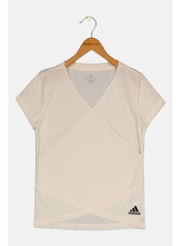 Adidas Kids Girl Sportswear Fit Short Sleeve Outdoor Top, Cream  - Image 1
