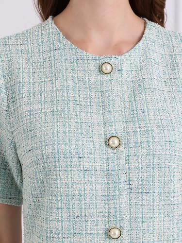 Hobemty Women's Tweed Dress Short Sleeve 2025 Elegant Wedding Cocktail Bodycon Midi Fishtail Dresses XX-Large Cyan - Image 4