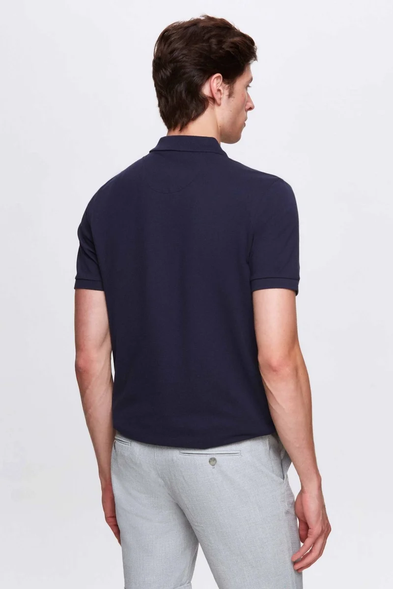 دي أس دامات Ds Damat Regular Fit Navy Blue Embroidered 100% Cotton T-Shirt
