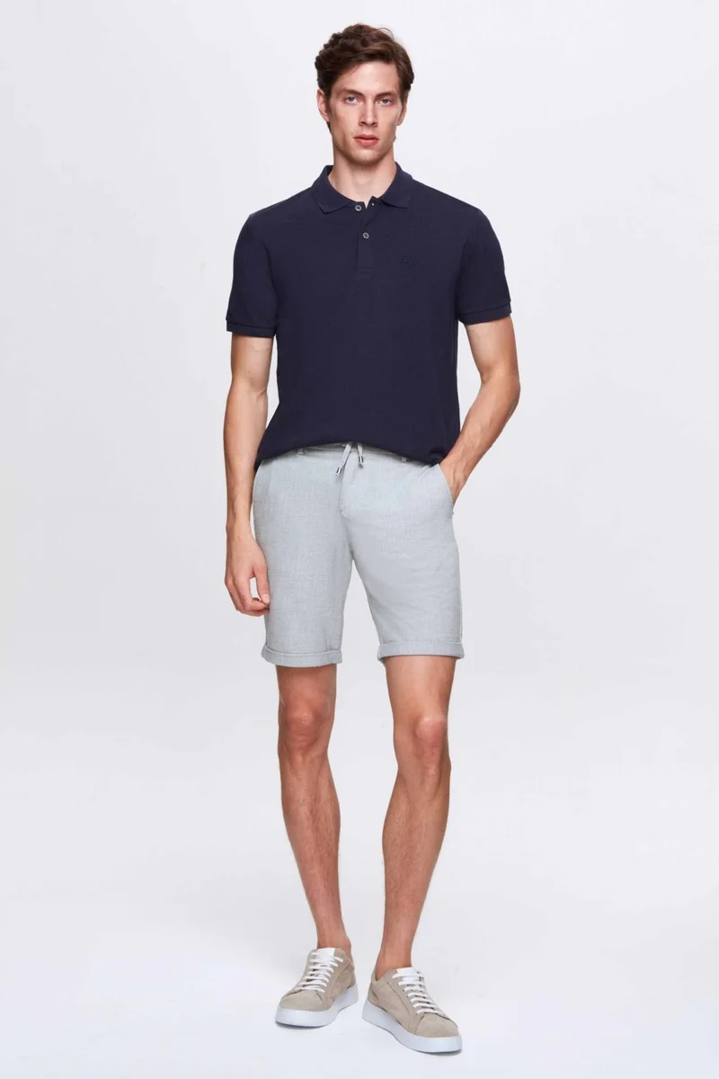 دي أس دامات Ds Damat Regular Fit Navy Blue Embroidered 100% Cotton T-Shirt