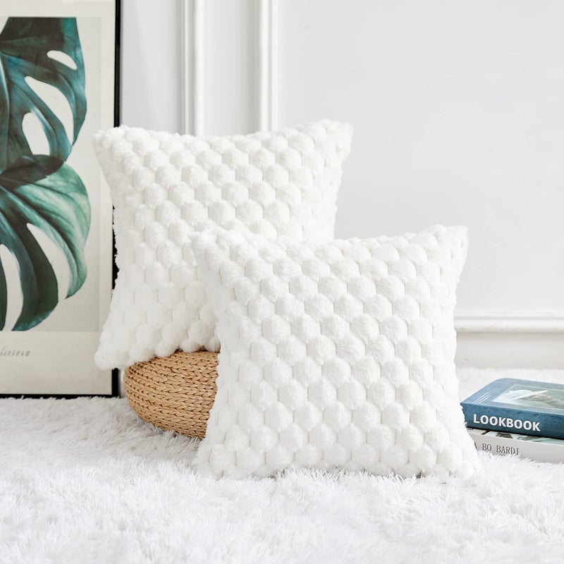 Yaertun Pack of 2 Super Soft Cozy Decorative Throw pillow covers Fuzzy Plush Faux Fur Luxury Cushion Cover Pillowcase for Sofa Couch Bed Livingroom 18x18 Inch White - Image 2