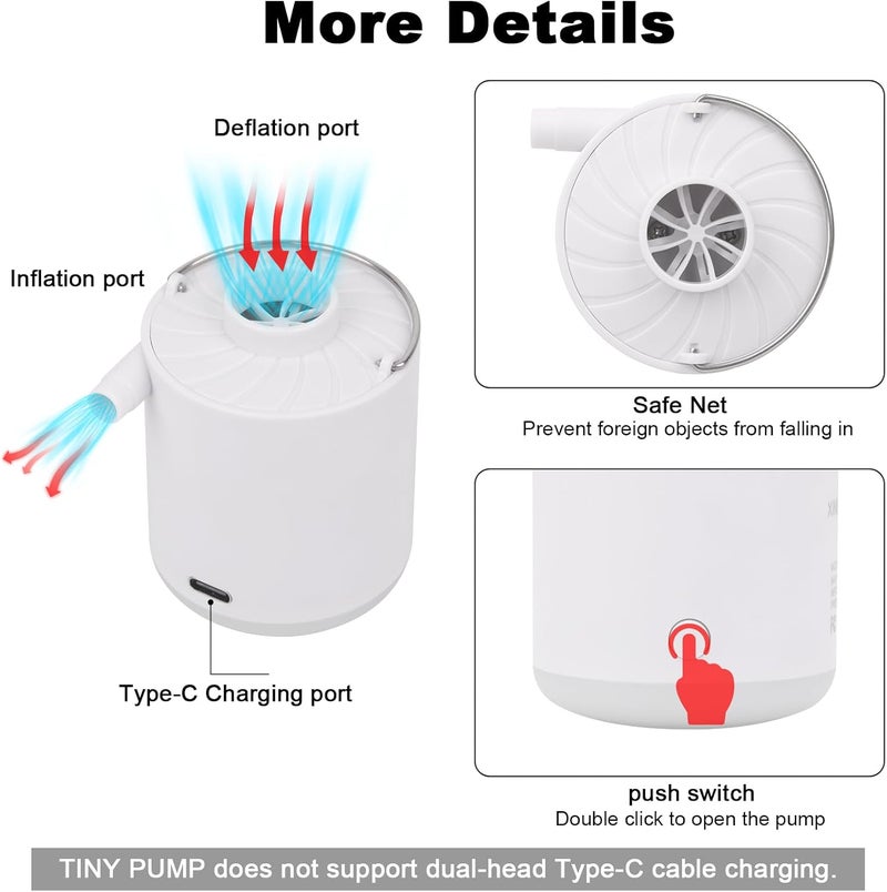 XINBAOHONG Mini Air Portable Camping Light Tiny Inflator/Deflator Pump with 1600mAh Battery USB Rechargeable for Pool Floats Air Bed Air Mattress Swimming Ring Vacuum Storage Bags - Image 3