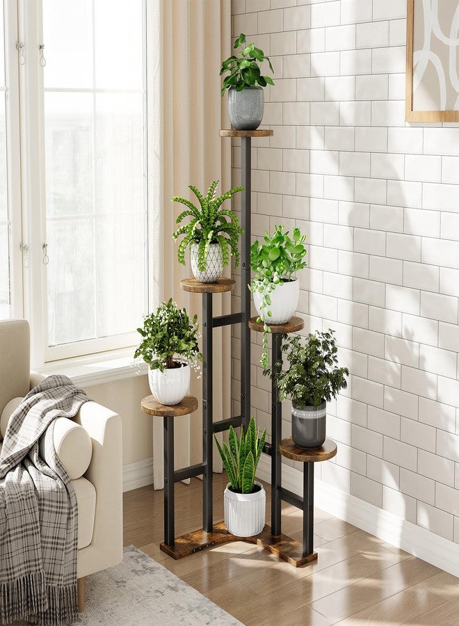 Yzosvki Corner Plant Stand Indoor, 6 Tier Corner Plant Shelf Flower Stand for Multiple Plants, Tall Plant Shelves Organizer Rack for Living Room, Balcony, Patio, Garden, Round Rustic Brown - Image 2