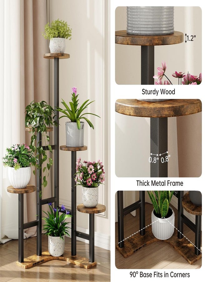 Yzosvki Corner Plant Stand Indoor, 6 Tier Corner Plant Shelf Flower Stand for Multiple Plants, Tall Plant Shelves Organizer Rack for Living Room, Balcony, Patio, Garden, Round Rustic Brown - Image 4
