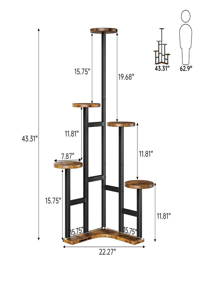 Yzosvki Corner Plant Stand Indoor, 6 Tier Corner Plant Shelf Flower Stand for Multiple Plants, Tall Plant Shelves Organizer Rack for Living Room, Balcony, Patio, Garden, Round Rustic Brown - Image 3