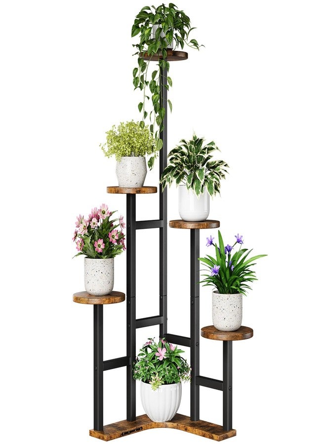 Yzosvki Corner Plant Stand Indoor, 6 Tier Corner Plant Shelf Flower Stand for Multiple Plants, Tall Plant Shelves Organizer Rack for Living Room, Balcony, Patio, Garden, Round Rustic Brown - Image 1