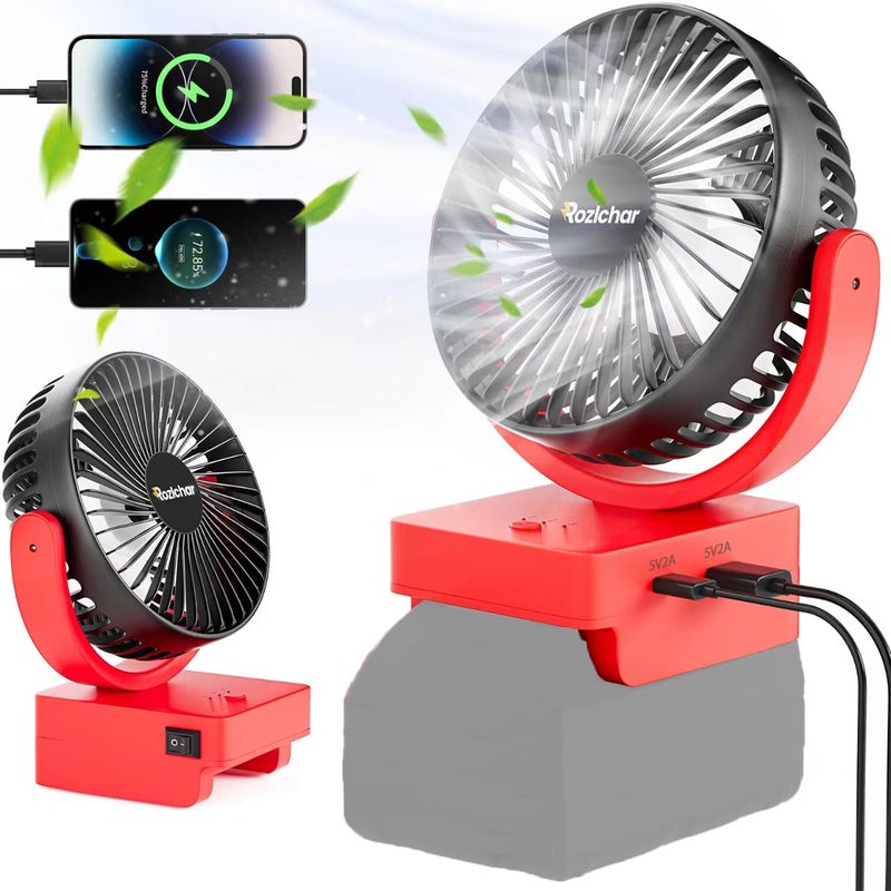 Rozlchar Rozlchar Cordless Fan Compatible For Milwaukee 18V Battery Work for 48111820 48111850 Jobsite Fan With USB AC Fast Charging For Camping Workshop and Construction SiteNo Battery 