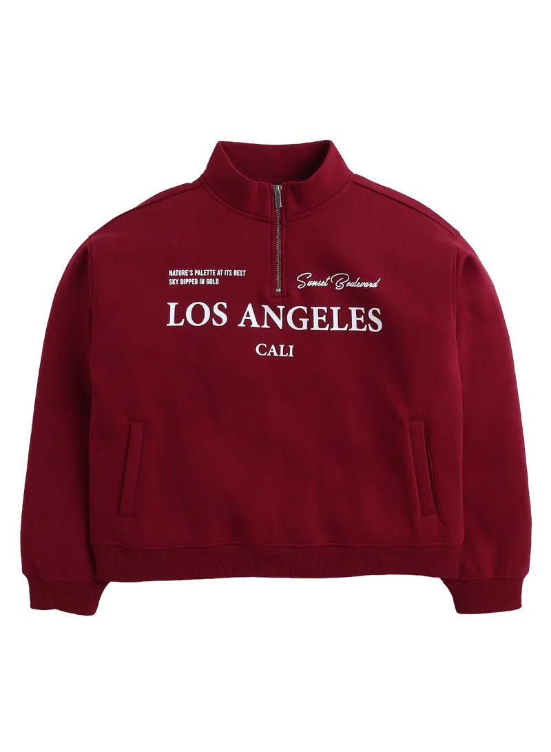 Victor And Jane  “Los Angeles Cali” Half-Zip Sweatshirt – 100% Cotton Fleece Pullover | 280 GSM for Women | Best Price UAE