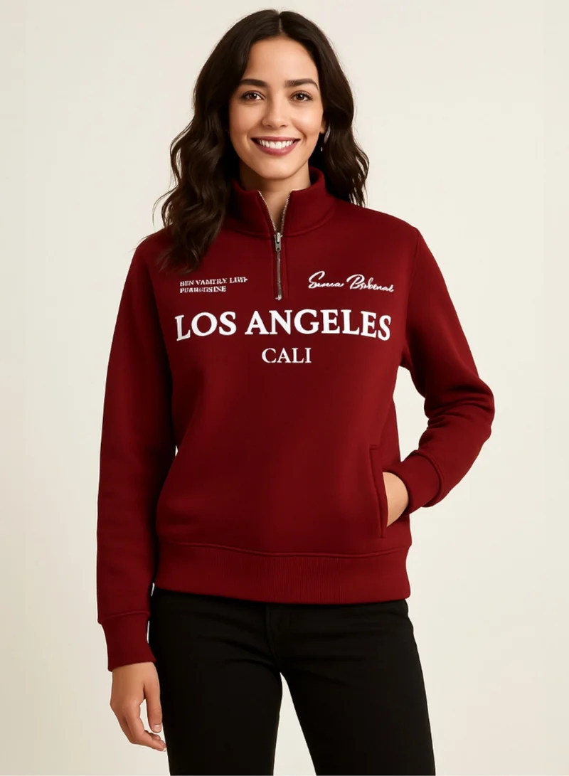 Victor And Jane  “Los Angeles Cali” Half-Zip Sweatshirt – 100% Cotton Fleece Pullover | 280 GSM for Women | Best Price UAE