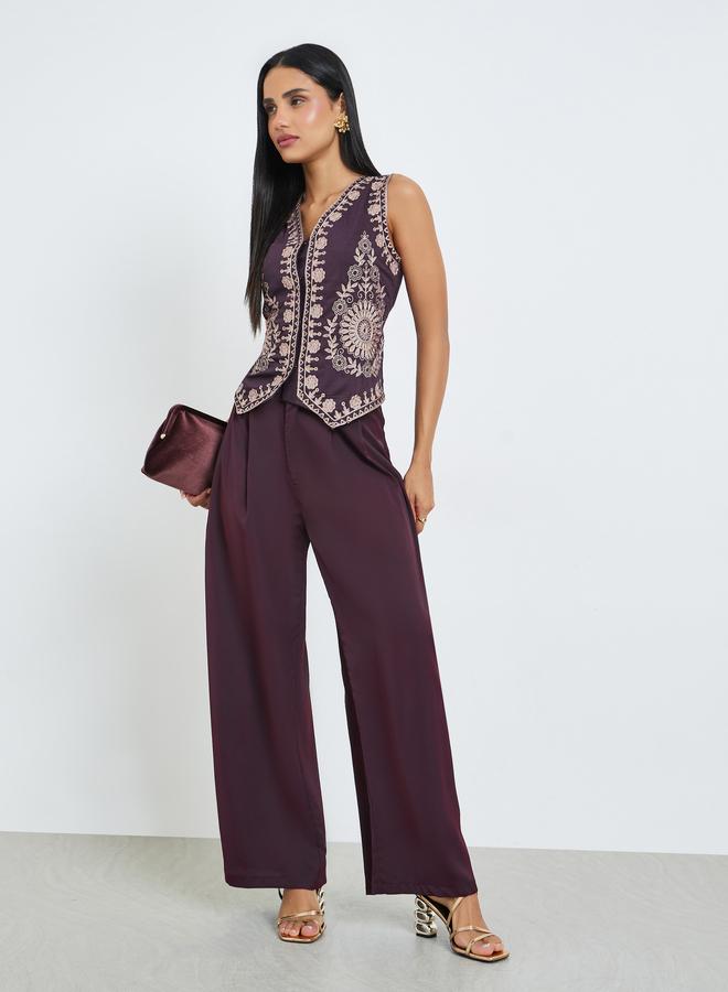 Styli Purple Sleeveless V-Neck Embroidered Waistcoat - Image 2