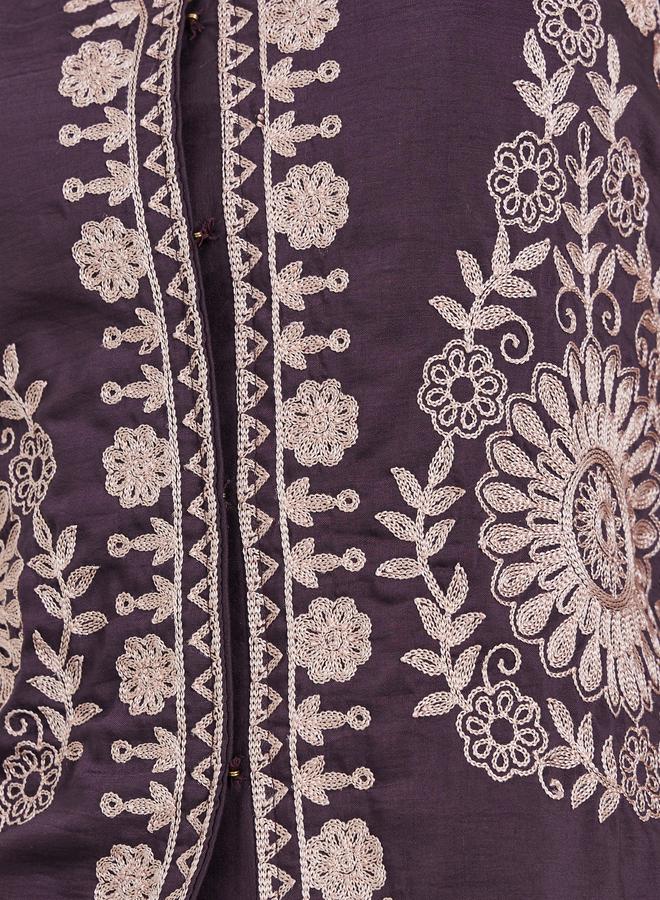 Styli Purple Sleeveless V-Neck Embroidered Waistcoat - Image 4