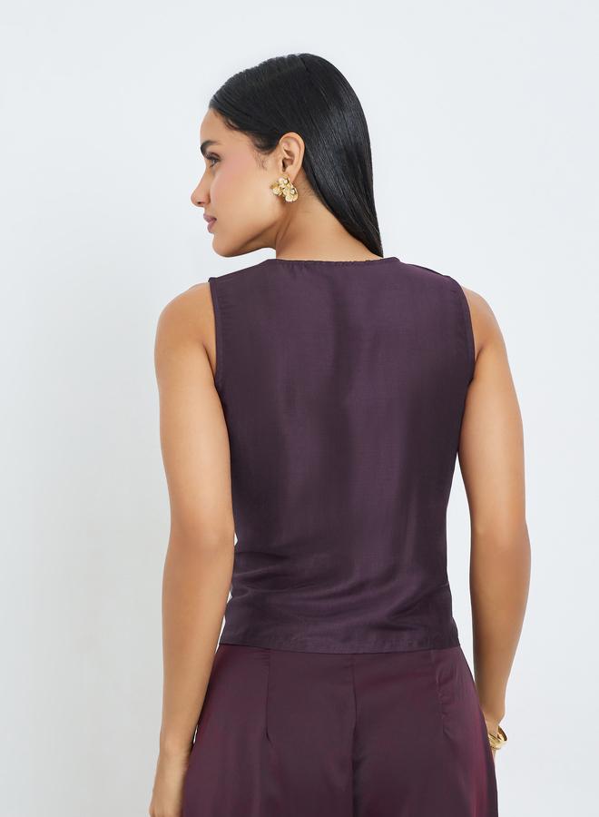 Styli Purple Sleeveless V-Neck Embroidered Waistcoat - Image 5