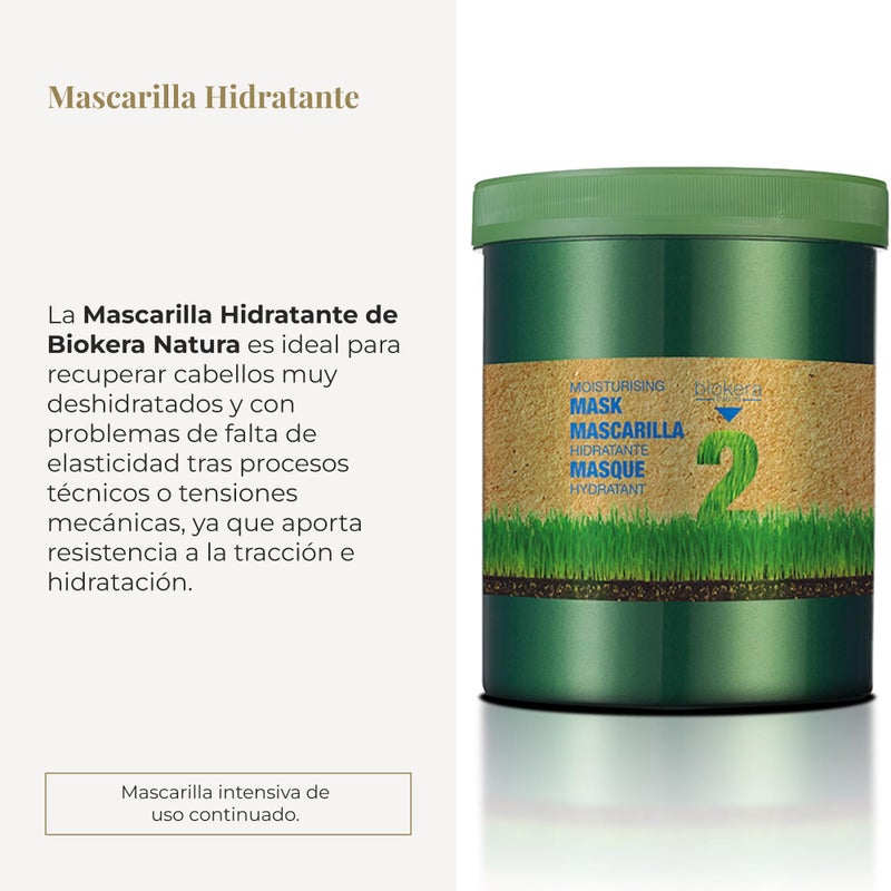 SALERM - Moisturizing Mask Biokera Natura - 1000 ml - Ideal for Dry or Dehydrated Hair - with Wheat Germ Oil - Deep Hydration - Smoother and Shinier Hair - Image 2