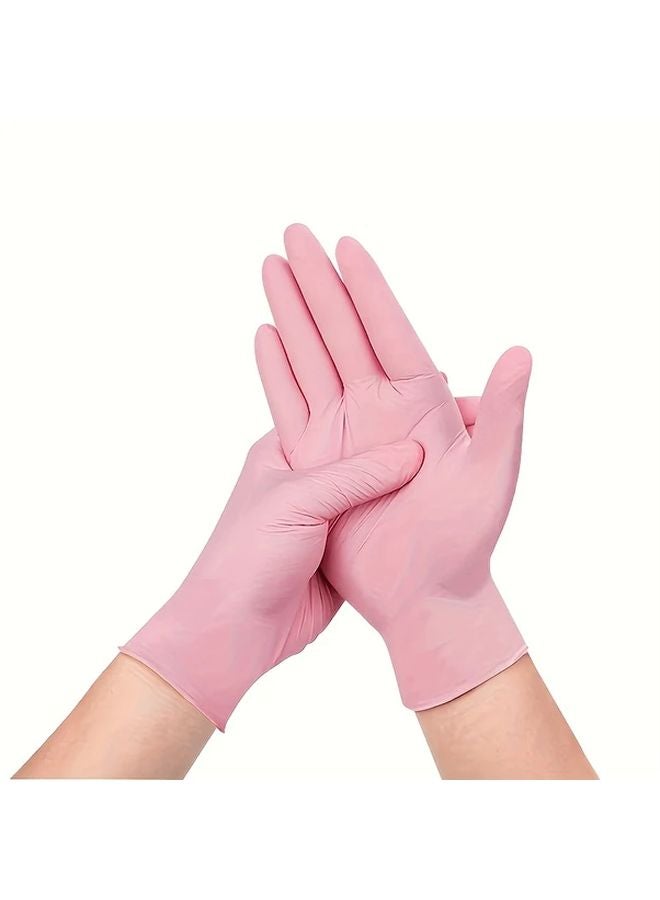 50 Pcs Light Pink Disposable Nitrile Gloves Size L For Household Cleaning Pet Care - Image 1